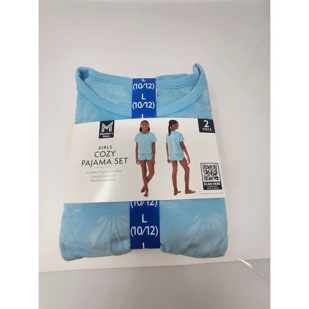 Member's Mark Girls Cozy Pajama Set Blue Polyester Fleece Casual Size Large